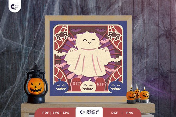Download Cat Ghost 3D Shadow Box Paper Cut - Premium Resources